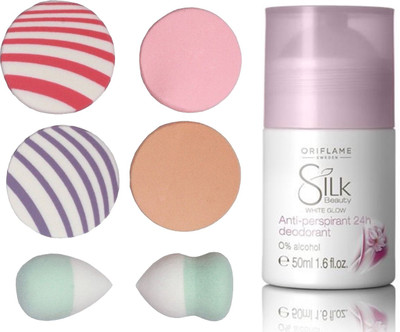 

Oriflame Sweden Silk Beauty White Glow Roll-On 50ml (22714) With Puff Sponge(Set of 7)
