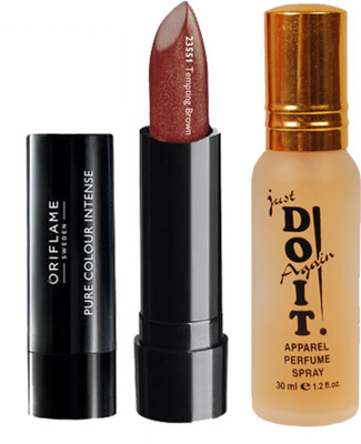 

Oriflame Sweden Pure Color on the go Lipstick 2.5g (Tempting Brown-23551) With Just Do It Perfume 30ml(Set of 2)