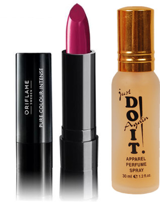 

Oriflame Sweden Pure Colour Intense Lipstick (Fabulous Fuchsia - 30822) With Just Do It Perfume 30ml(Set of 2)