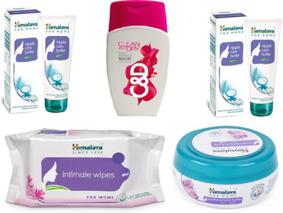 

Himalaya Nipple Care Butter, Clean And Dry, Intimate Wipes, Soothing Body Butter(Set of 5)