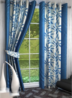Panipat textile zone 213.36 cm (7 ft) Polyester Semi Transparent Door Curtain (Pack Of 2)(Floral, Aqua)