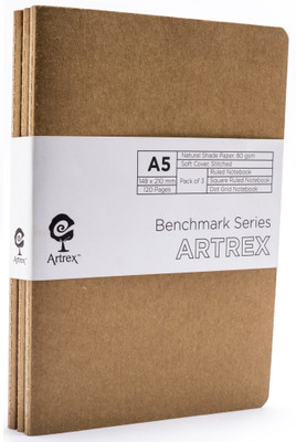 

ARTREX A5 Note Book(BENCHMARK A5 RULED + SQUARE + GRID STICHED NOTE BOOK (SET of 3), Brown, Pack of 3)