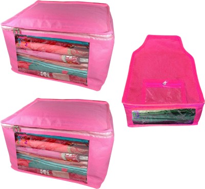 

Atorakushon Saree & Blouse cover organiser Combo 2 Saree and 1 Blouse Lahenga cover wardrobe orgniser Wedding Gift Regular Clothes Bag Vanity pouch Set of 3 Pink At 2and1 Big Non woven pink(Pink)