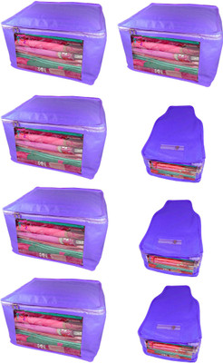 

Atorakushon Saree & Blouse cover organiser Combo 5 Saree and 3 Blouse Lahenga cover wardrobe orgniser Wedding Gift Regular Clothes Bag Vanity pouch Set of 8 Blue At 5and3 Big Non woven Blue(Blue)
