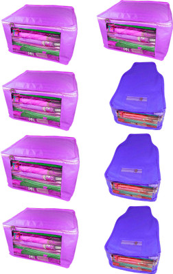 

Atorakushon Saree & Blouse cover organiser Combo 5 Saree and 3 Blouse Lahenga cover wardrobe orgniser Wedding Gift Regular Clothes Bag Vanity pouch Set of 8 Purple At 5and3 Big Non woven purple(Purple)