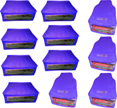 

Atorakushon Saree & Blouse cover organiser Combo 7 Saree and 4 Blouse Lahenga cover wardrobe orgniser Wedding Gift Regular Clothes Bag Vanity pouch Set of 11 Blue At 7and4 Non woven Blue(Blue)