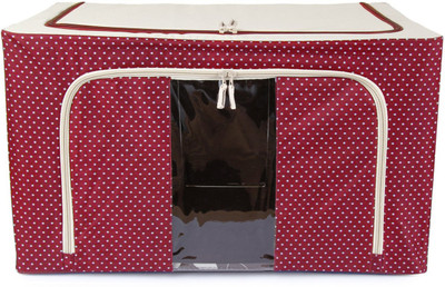 

ShopyBucket Storage Box Real Red Dotted Polyester with Steel Frame Clothes Storage Box 88L I(Red)