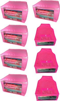 

Atorakushon Saree & Blouse cover organiser Combo 5 Saree and 3 Blouse Lahenga cover wardrobe orgniser Wedding Gift Regular Clothes Bag Vanity pouch Set of 8 Pink At 5and3 Big Non woven pink(Pink)