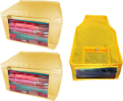 

Atorakushon Saree & Blouse cover organiser Combo 2 Saree and 1 Blouse Lahenga cover wardrobe orgniser Wedding Gift Regular Clothes Bag Vanity pouch Set of 3 Cream At 2and1 Big Non woven Cream(Cream)