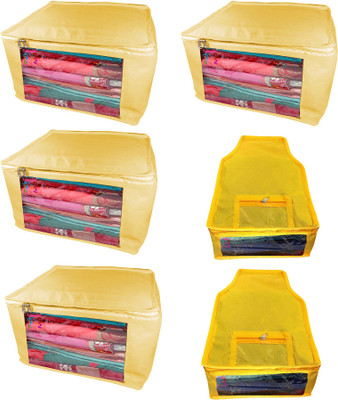 

Atorakushon Saree & Blouse cover organiser Combo 4 Saree and 2 Blouse Lahenga cover wardrobe orgniser Wedding Gift Regular Clothes Bag Vanity pouch Set of 6 Cream At 4and2 Big Non woven Cream(Cream)