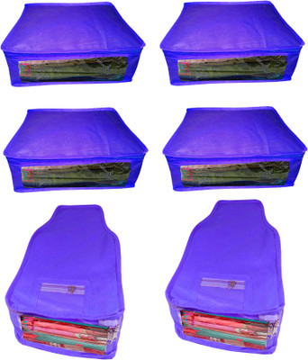 

Atorakushon Saree & Blouse cover organiser Combo 4 Saree and 2 Blouse Lahenga cover wardrobe orgniser Wedding Gift Regular Clothes Bag Vanity pouch Set of 6 Blue At 4and2 Non woven Blue(Blue)