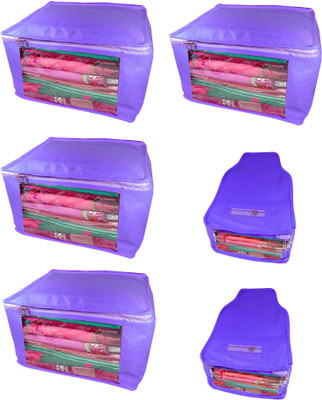 

Atorakushon Saree & Blouse cover organiser Combo 4 Saree and 2 Blouse Lahenga cover wardrobe orgniser Wedding Gift Regular Clothes Bag Vanity pouch Set of 6 Blue At 4and2 Big Non woven Blue(Blue)