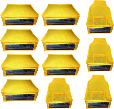 

Atorakushon Saree & Blouse cover organiser Combo 7 Saree and 4 Blouse Lahenga cover wardrobe orgniser Wedding Gift Regular Clothes Bag Vanity pouch Set of 11 yellow At7and4 Non woven yellow(Yellow)