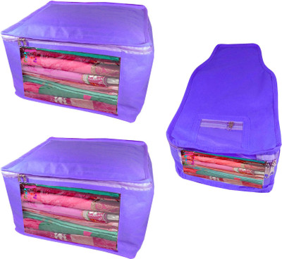 

Atorakushon Saree & Blouse cover organiser Combo 2 Saree and 1 Blouse Lahenga cover wardrobe orgniser Wedding Gift Regular Clothes Bag Vanity pouch Set of 3 Blue At 2and1 Big Non woven Blue(Blue)