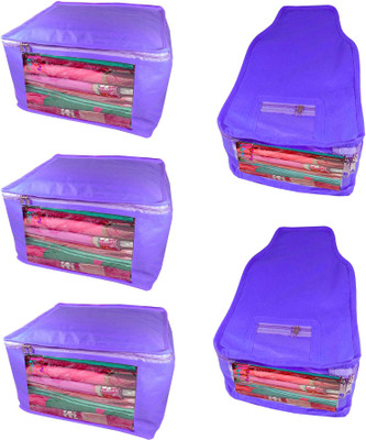

Atorakushon Saree & Blouse cover organiser Combo 3 Saree and 2 Blouse Lahenga cover wardrobe orgniser Wedding Gift Regular Clothes Bag Vanity pouch Set of 5 Blue At 3and2 big Non woven Blue(Blue)