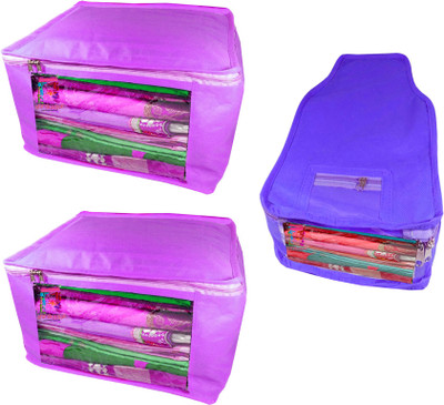 

Atorakushon Saree & Blouse cover organiser Combo 2 Saree and 1 Blouse Lahenga cover wardrobe orgniser Wedding Gift Regular Clothes Bag Vanity pouch Set of 3 Purple At 2and1 Big Non woven purple(Purple)