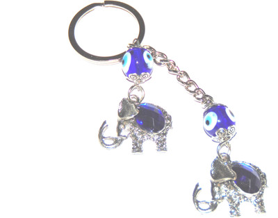 

Universal Blue Evil Eye Double Elephant Charm metal Key Chain
