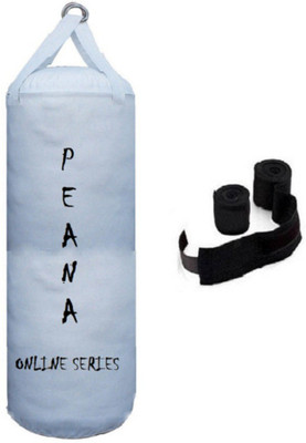 

PEANA Online Series 5.0 Feet Long, PU Material, White Color, Unfilled with Hanging Straps and 9 Feet Long Black Color Hand Wraps Pair Boxing Kit