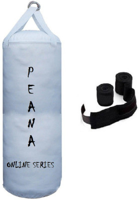 

PEANA Online Series 2.5 Feet Long, PU Material, White Color, Unfilled with Hanging Straps and 9 Feet Long Black Color Hand Wraps Pair Boxing Kit