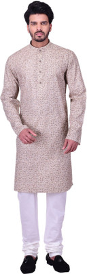 MANYAVAR Men Self Design Straight Kurta(Beige)