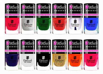 

ForSure Trendy High Gloss Nail Polish Combo with 12 Unique Shades Red,Pink,Orange,Green,Blue,Silver,Golden,White,Transparent,Black,Pink,Glossy Blue(Pack of 12)
