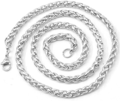 Men Style Mens 6mm Thickness Braided Wheat Link Rope (21 Inch Long) Sterling Silver Plated Stainless Steel Chain available at flipkart for Rs.429