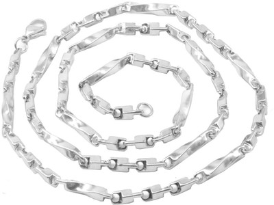 Men Style Mens 3mm Thickness Prism Curvered Link (21 Inch Long) Sterling Silver Plated Stainless Steel Chain available at flipkart for Rs.329