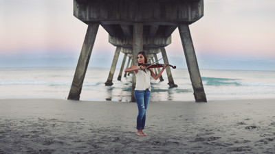 

Akhuratha -bridge-music-sea-violin-women Wall Poster Paper Print(12 inch X 18 inch, Rolled)