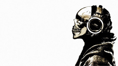 Akhuratha -headsets-music-skulls-white Wall Poster Paper Print(12 inch X 18 inch, Rolled)