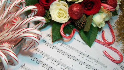 

sheet-carol-christmas-merry-christmas-candy-cane-rose-globe Wall Poster Paper Print(12 inch X 18 inch, Rolled)
