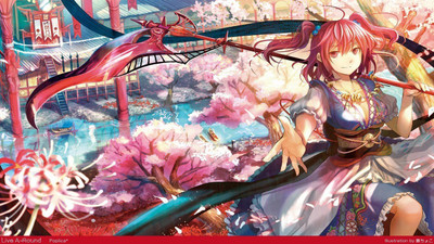 

Akhuratha Anime anime-lakes-boats-redheads-cherry-blossom-touhou-onozuka-komachi-scythes Wall Poster Paper Print(12 inch X 18 inch, Rolled)