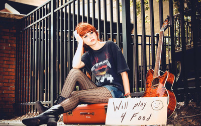 

woman-musician-street-guitar Wall Poster Paper Print(12 inch X 18 inch, Rolled)