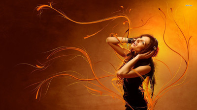 

woman-swirl-headphone Wall Poster Paper Print(12 inch X 18 inch, Rolled)