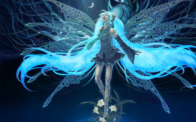 Akhuratha Anime twintails-hair-wings-vocaloid-hatsunes Wall Poster Paper Print(12 inch X 18 inch, Rolled)