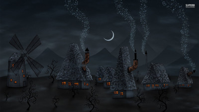 

house-mill-night-moon-sky-chimney-note Wall Poster Paper Print(12 inch X 18 inch, Rolled)