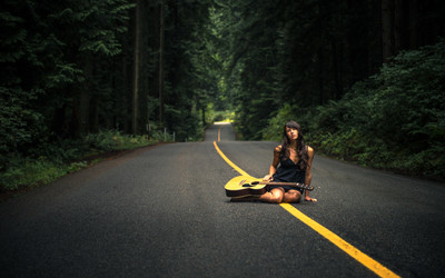 

Akhuratha -guitars-music-roads-situations-women Wall Poster Paper Print(12 inch X 18 inch, Rolled)