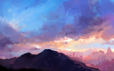 Akhuratha Anime art-landscape-mountains-landscapess-walls Wall Poster Paper Print(12 inch X 18 inch, Rolled)