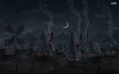 

house-mill-night-moon-sky-chimney-note Wall Poster Paper Print(12 inch X 18 inch, Rolled)