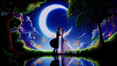 

Akhuratha Anime walls-couple-moonlight-dancing-originals Wall Poster Paper Print(12 inch X 18 inch, Rolled)