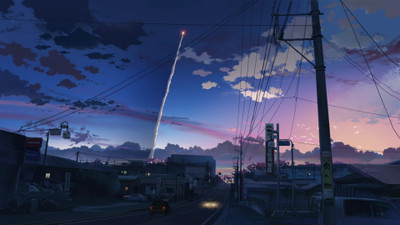 

Akhuratha Anime centimeters-per-second-contrails-makoto-shinkai-night-power-lines-roads-vehicles Wall Poster Paper Print(12 inch X 18 inch, Rolled)