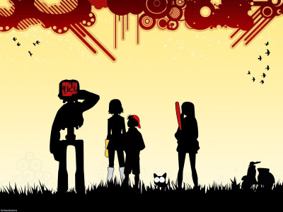 

Akhuratha Anime anime-flcl-haruhara-haruko-nandaba-naota-samejima-mamimi-canti-silhouettes-minimalism Wall Poster Paper Print(12 inch X 18 inch, Rolled)