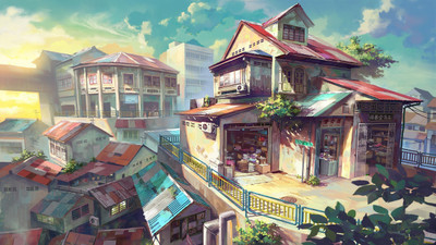 

Akhuratha Anime atown-market-house Wall Poster Paper Print(12 inch X 18 inch, Rolled)