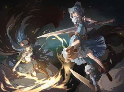 

Akhuratha Anime anime-touhou-hinanawi-tenshi-cirno-letty-whiterock-blue-hair-swords Wall Poster Paper Print(12 inch X 18 inch, Rolled)