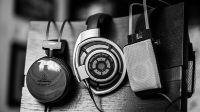 

music-white-black-headphones Wall Poster Paper Print(12 inch X 18 inch, Rolled)
