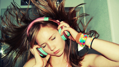 

-headphones-long-hair-music-women Wall Poster Paper Print(12 inch X 18 inch, Rolled)
