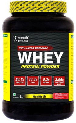 

HealthVit 100% Ultra Premium Whey Protein | 1KG 2lbs Whey Protein(1 kg, strawberry)