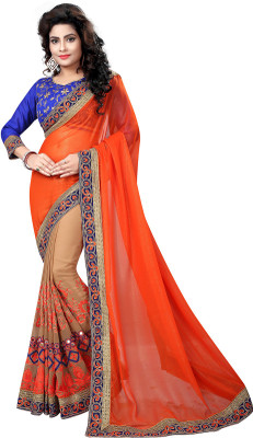 Mansvi Fashion Embellished Fashion Poly Georgette Saree(Orange) Mansvi Fashion Embellished Fashion Poly Georgette Saree(Orange)