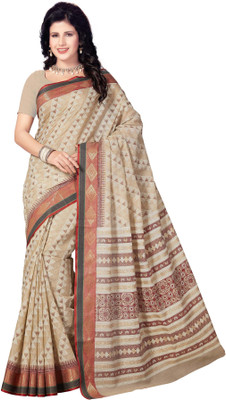 Rani Saahiba Printed Gadwal Polycotton Saree(Beige)
