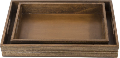 SWHF SWHF Pure Wood Platter & Serving Tray Set of 2: Natural Brown Bowl Tray Serving Set(Pack of 1)