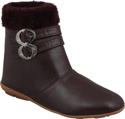 

ABJ Fashion Double Buckle Fur Women's Stylish Brown Boots For Women(Brown